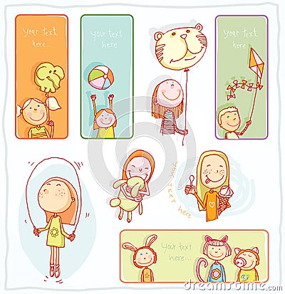 Kid party Banners and Bookmarks, vector illustration. Vector Illustration