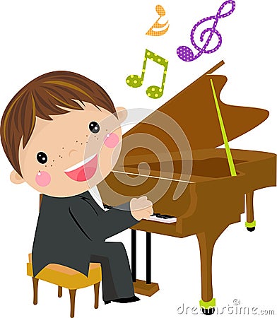 Kid and piano Vector Illustration