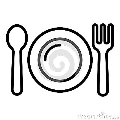 Kid plate, fork, spoon icon, outline style Vector Illustration