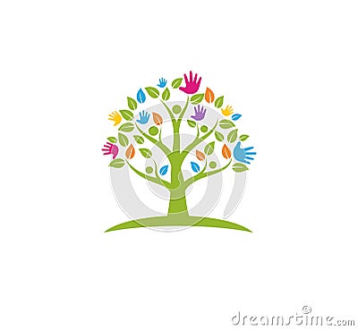 kid playful hand tree vector logo design Vector Illustration