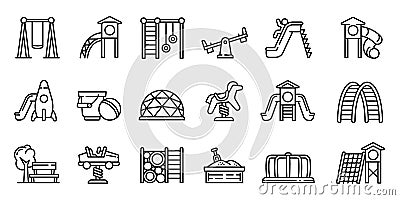 Kid playground icons set, outline style Vector Illustration