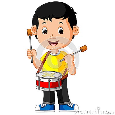 Kid Playing with a Drum Vector Illustration