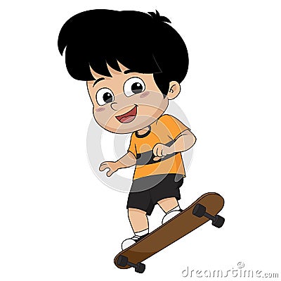Kid playing skateboard. Vector Illustration