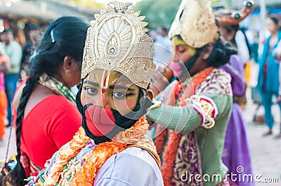 Kid posing in a Hanuman getup Editorial Stock Photo