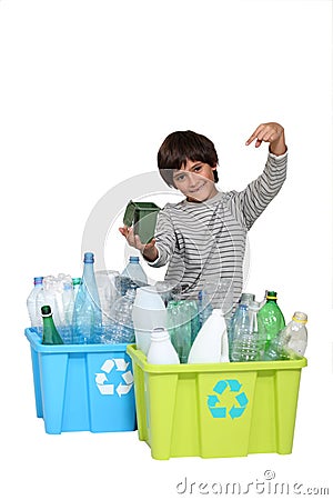 A kid promoting recycling. Stock Photo