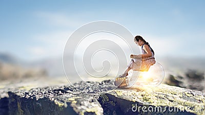 Kid read book. Mixed media Editorial Stock Photo