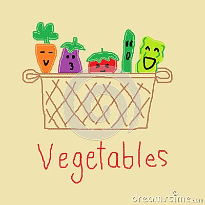 Kid's art : Vegetables picture drawing with crayon color Stock Photo