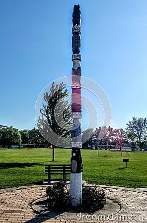 Kid`s Connection Park Totem Pole - Caledonia, Wisconsin Editorial Stock Photo