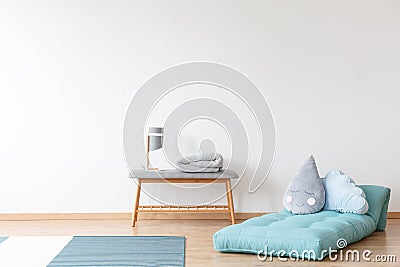 Kid`s room with blue mattress Stock Photo