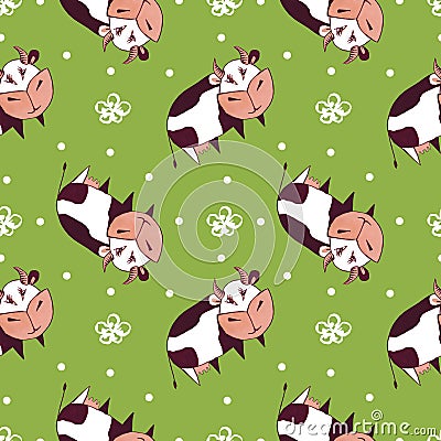 Kid's seamless pattern with funny cartoon cows Cartoon Illustration