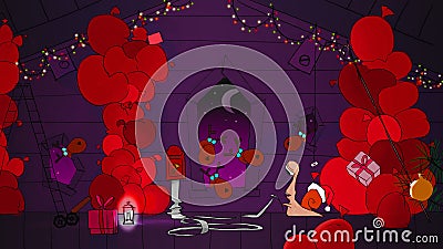 Kid Santa snail Happy New Year with gifts Stock Photo