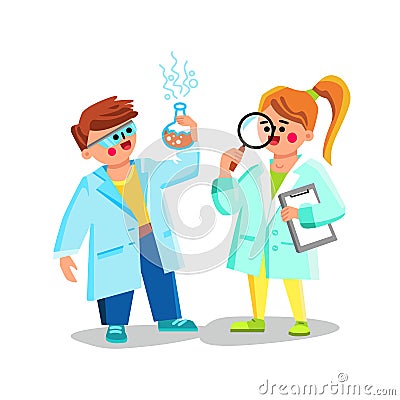 Kid Scientists Doing Chemical Experiment Vector Illustration Vector Illustration