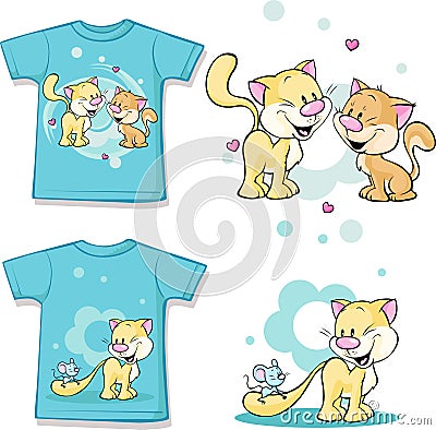 Kid shirt with cute cat in love printed Vector Illustration