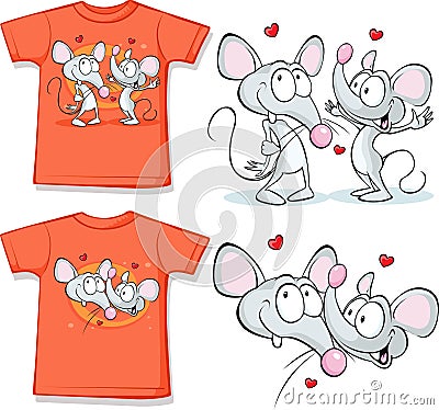 Kid shirt with cute mouses in love printed Vector Illustration