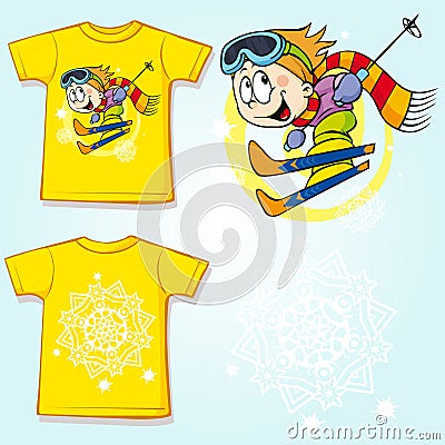 Kid shirt with skier printed Vector Illustration