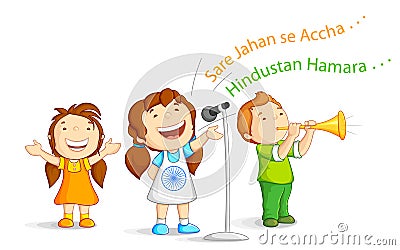 Kid singing Indian Song Cartoon Illustration