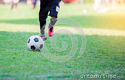 Kid soccer player do penalty shootout Stock Photo