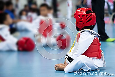 Kid Sport Athlete Taekwondo with protective Gear Stock Photo