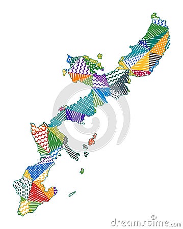 Kid style map of Okinawa Island. Vector Illustration