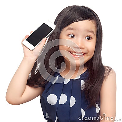 Kid surprised with smartphone Stock Photo