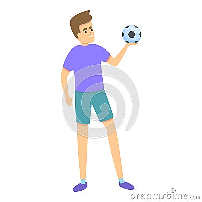 Kid take soccer ball icon, cartoon style Vector Illustration