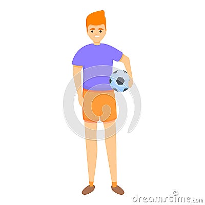 Kid take soccer ball icon, cartoon style Vector Illustration
