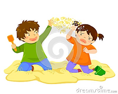 Kid Throwing Sand Vector Illustration