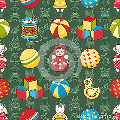 Kid toy seamless pattern. Design element for postcard, banner, flyer Vector Illustration