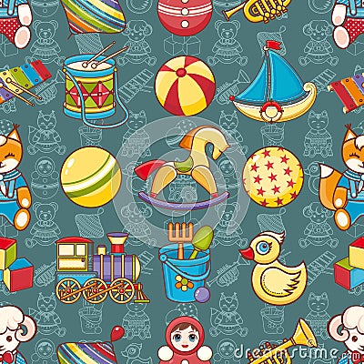 Kid toy seamless pattern. Design element for postcard, banner, flyer Vector Illustration