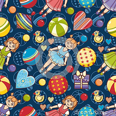 Kid toy seamless pattern. Design element for postcard, banner, flyer Vector Illustration