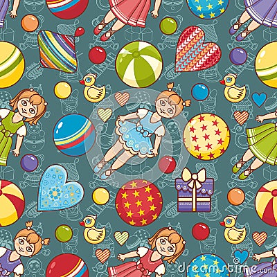 Kid toy seamless pattern. Design element for postcard, banner, flyer Vector Illustration