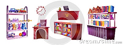 Kid toy store shelf cartoon vector game interior Vector Illustration