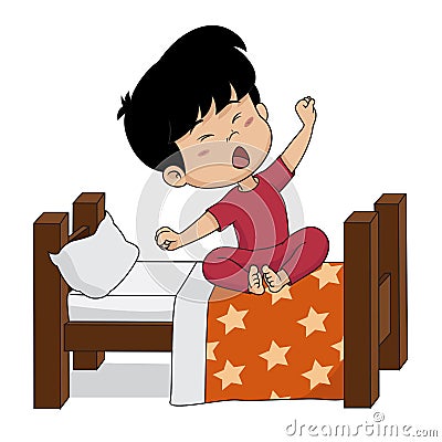 Kid wake up in the morning. Vector Illustration