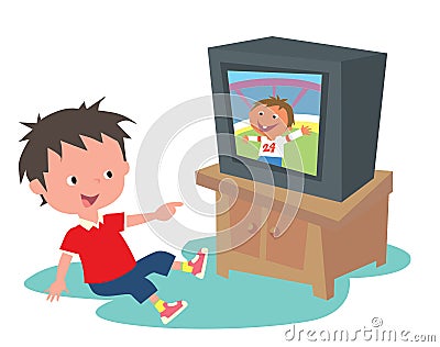 Kid watching TV Stock Photo