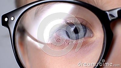 Kid wearing glasses closeup, childhood eye diseases, ophthalmology concept Stock Photo