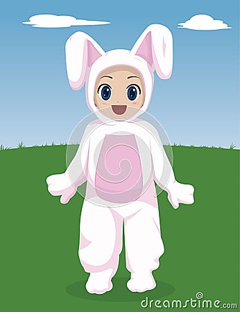 Kid wearing rabbit costume Vector Illustration