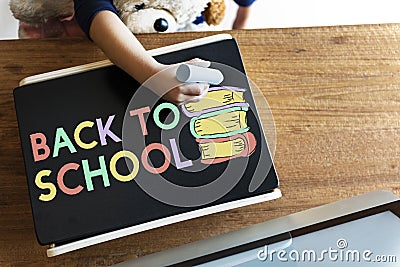 Kid Writing Chalk Coloring Teddy Concept Stock Photo