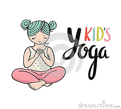 Kid yoga logo. Gymnastics for children. Healthy lifestyle poster. Vector Illustration