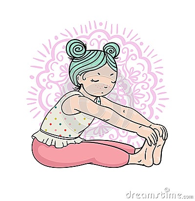 Kid yoga logo. Gymnastics for children. Healthy lifestyle poster. Vector Illustration