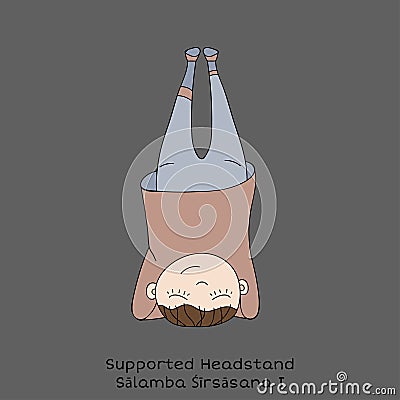 Kid yoga pose. Supported headstand Vector Illustration