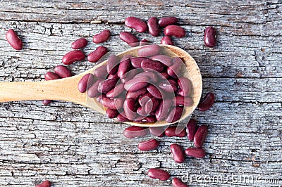 Kidney beans in wooden spoon (cropped) Stock Photo