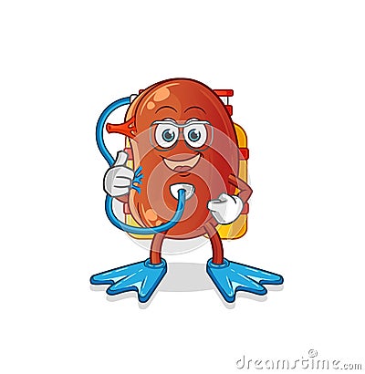 Kidney diver cartoon. cartoon mascot vector Vector Illustration