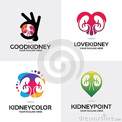 Kidney Health Care Logo Set Design Template Collection Vector Illustration
