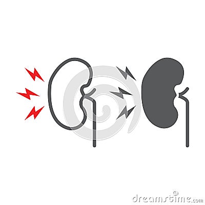 Kidney pain line and glyph icon, body and sick, renal ache sign, vector graphics, a linear pattern on a white background Vector Illustration
