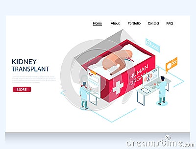 Kidney transplant vector website landing page design template Vector Illustration
