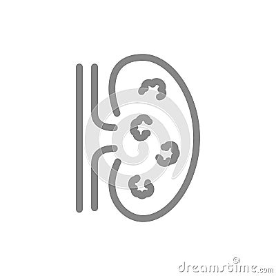 Kidney with tumors line icon. Renal cell carcinoma, organ for filtering blood disease symbol Vector Illustration