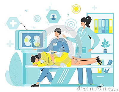 Kidney ultrasound procedure in medical lab vector Vector Illustration