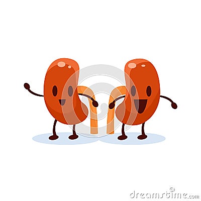 Kidneys Primitive Style Cartoon Character Vector Illustration