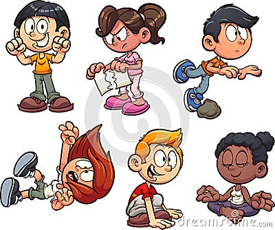Cartoon kids performing different actions Vector Illustration