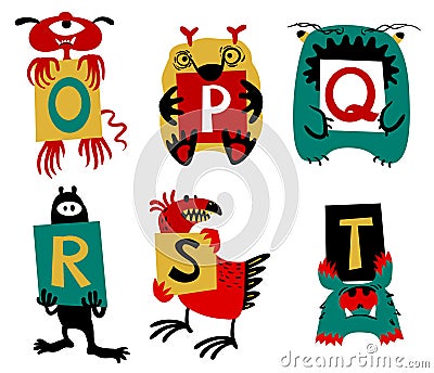 Kids alphabet with Ñute colorful monsters or insects. Funny fi Vector Illustration